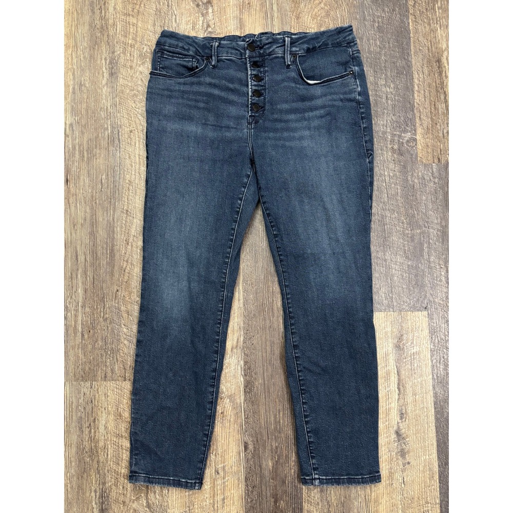 Good American High Rise Skinny Jeans Blue Button Fly GPSKEB160T Size 12/31